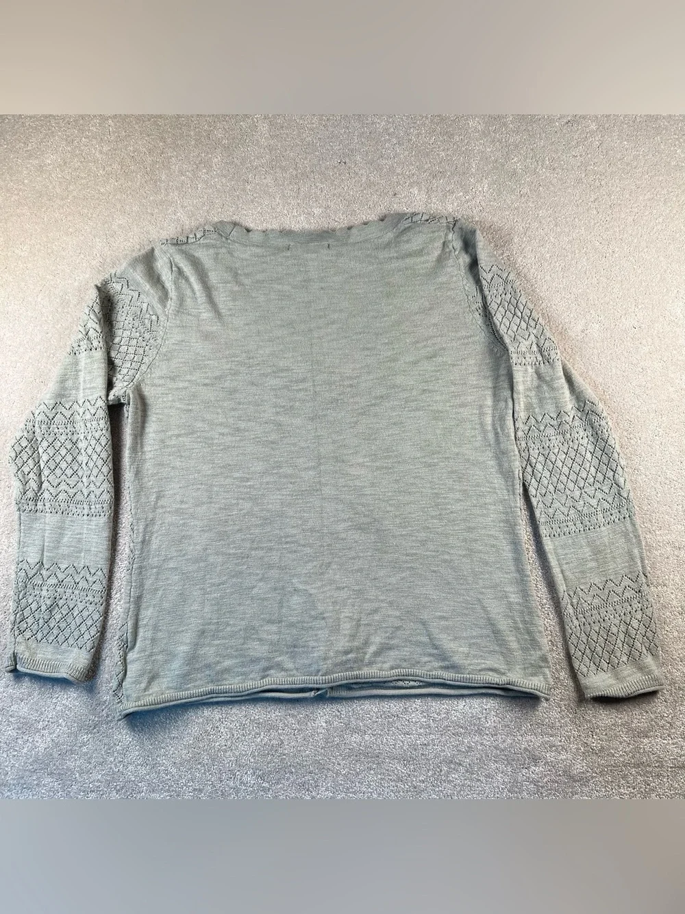 Frye Sweater Cardigan Green See Through Knit V Neck 100% Cotton Lightweight Med